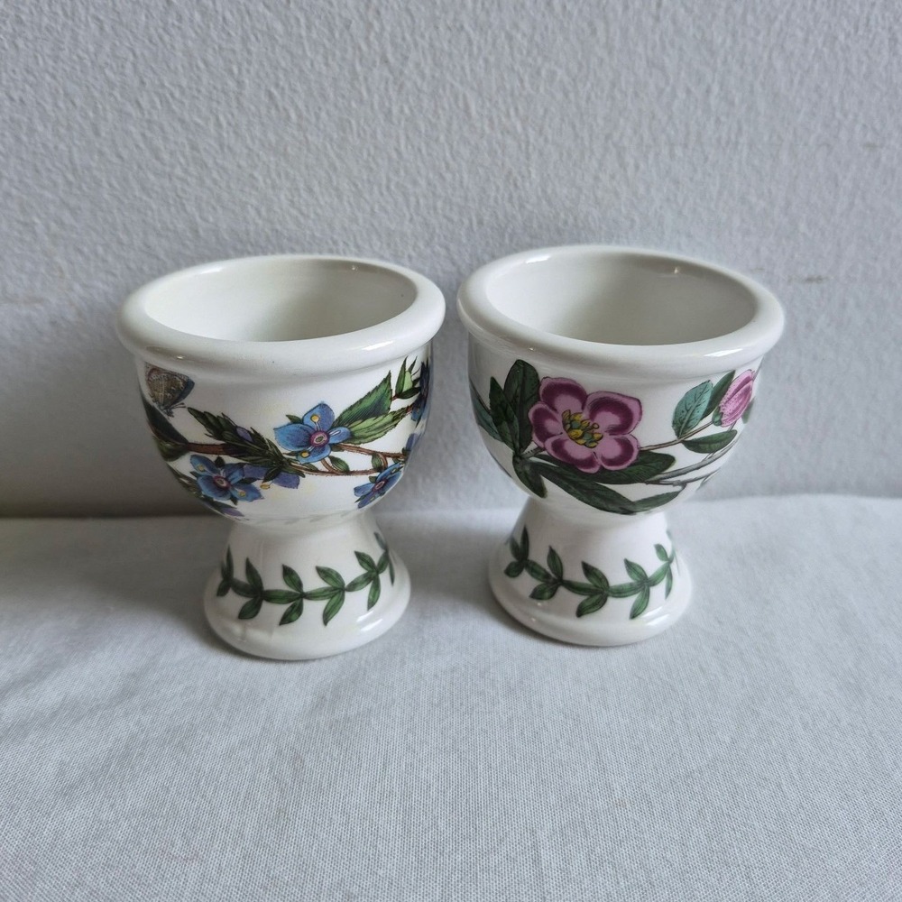 Portmeirion Egg Cups White Floral Botanic Garden Cottagecore Set of 2